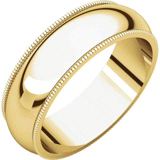 14k Yellow Gold 6mm High Polished Regular Traditional Milgrain Wedding Band