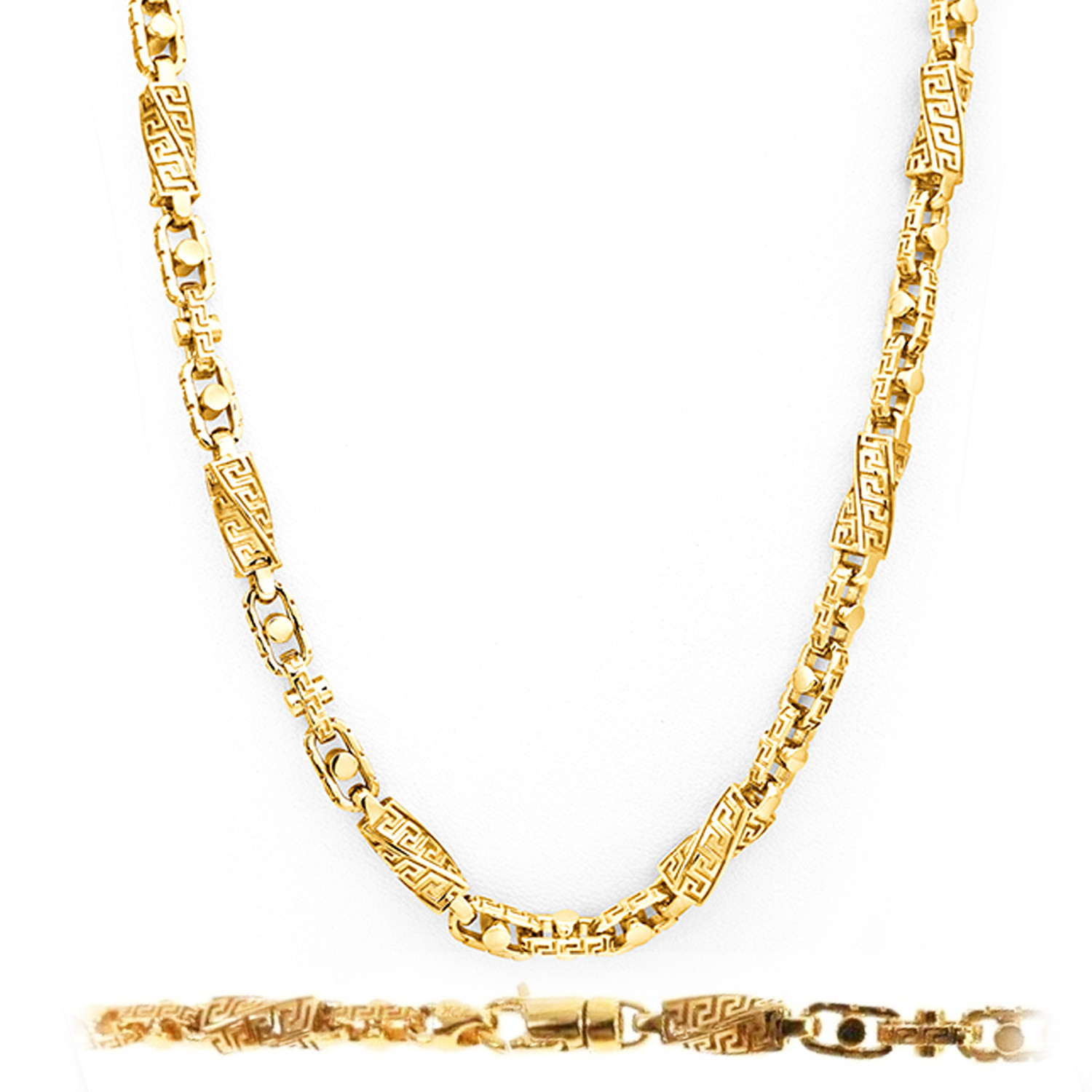 14k Yellow Gold Handmade Greek Key Gold Chain 5.5mm Wide 18 Inches