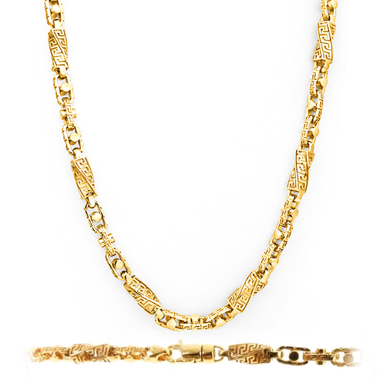 14k Yellow Gold Handmade Greek Key Gold Chain 5.5mm Wide 28 Inches