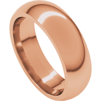 14k Rose Gold 6mm High Polished Regular Domed Comfort Fit Wedding Band