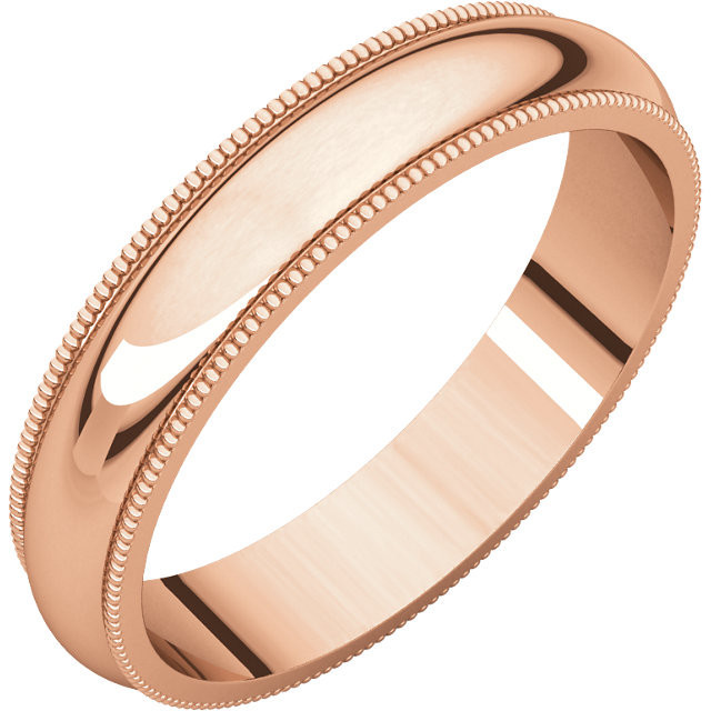 14k Rose Gold 4mm Regular Traditional Milgrain Wedding Band