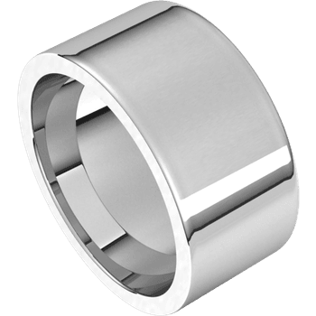 14K White Gold  10mm High Polish Flat Comfort Fit Domed Wedding Band.