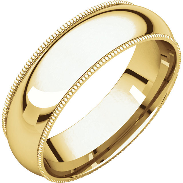 18k Yellow Gold 6mm High Polished Regular Comfort Fit Milgrain Wedding Band