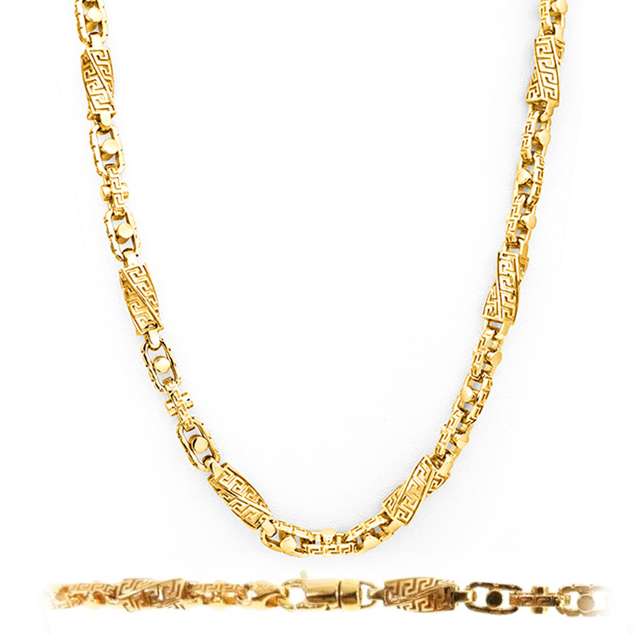18k Yellow Gold Handmade Greek Key Gold Chain 5.5mm Wide 24 Inches