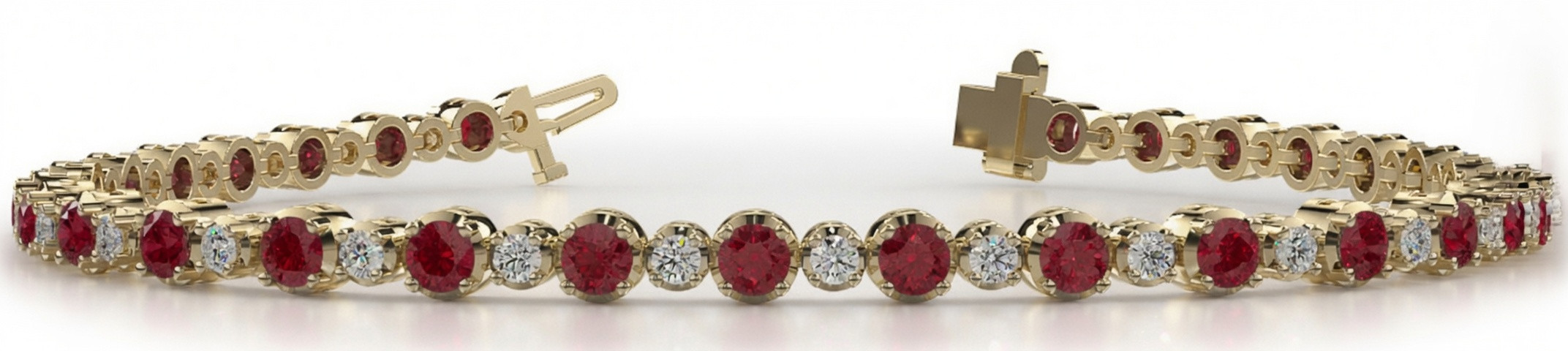 14kt Yellow Gold Lab Grown Ruby &  Natural Diamond Tennis Bracelet 7.25"