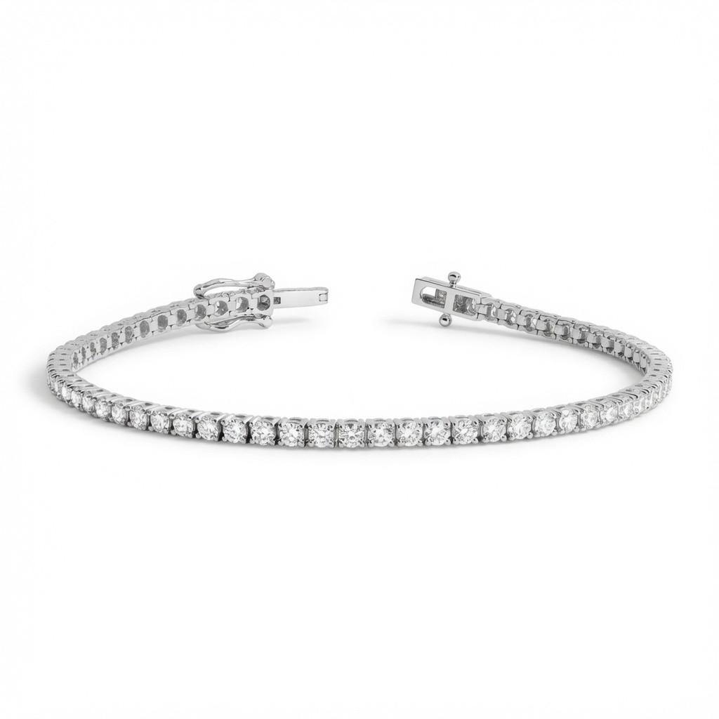 14k White Gold  Round 4 Prong Lab Created Diamond Tennis Bracelet 3.0 CTW