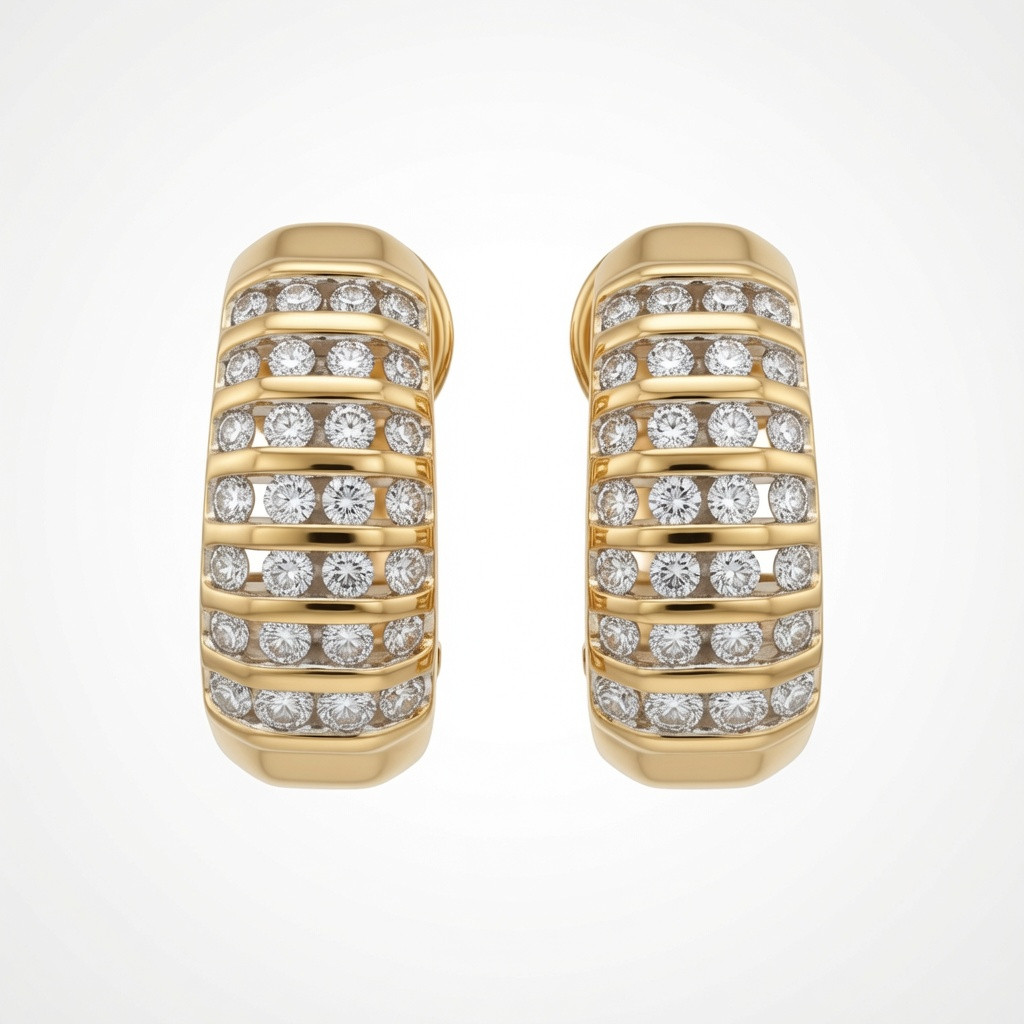 14K Yellow Gold and 1.0ct Multi-Row Diamond Hoop Earrings in Yellow Gold