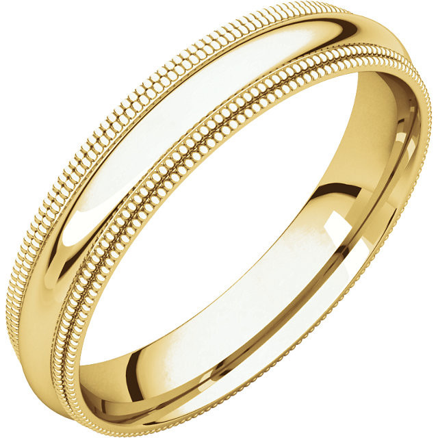 14k Yellow Gold 4mm High Polished Traditional Double Milgrain Wedding Band