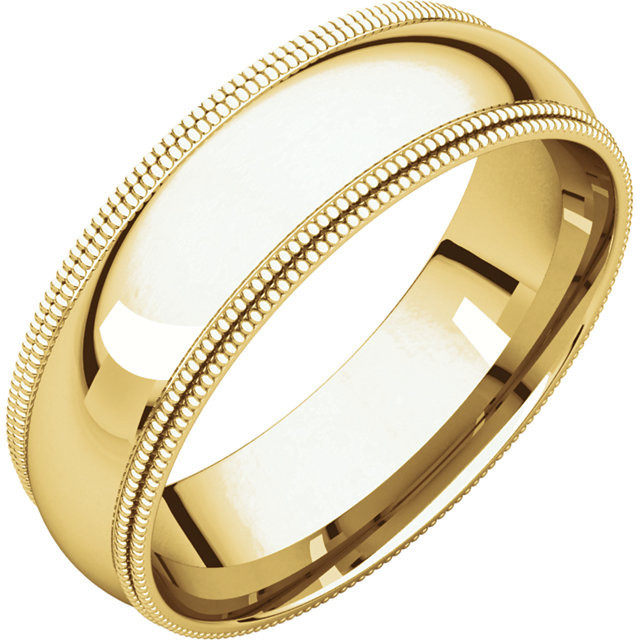 14k Yellow Gold 6mm High Polished Traditional Double Milgrain Wedding Band