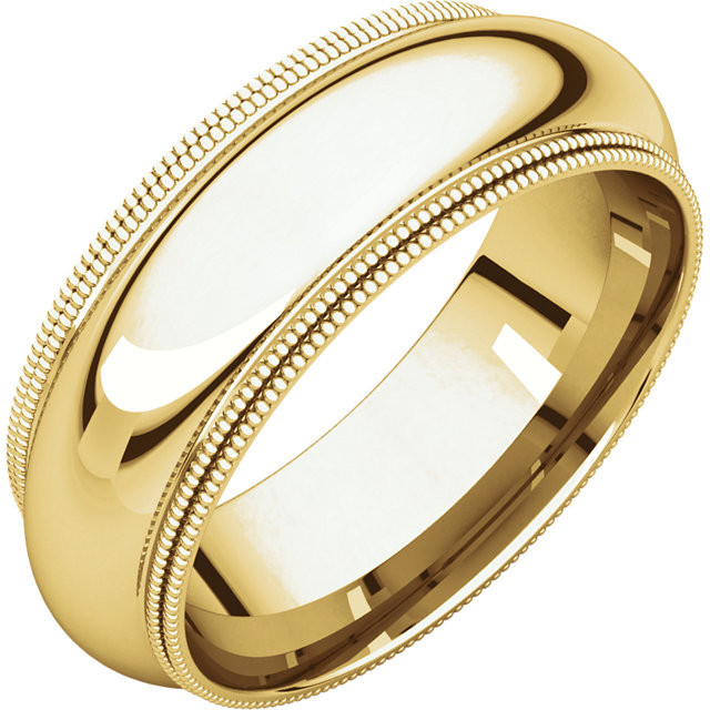 14k Yellow Gold 7mm High Polished Traditional Double Milgrain Wedding Band