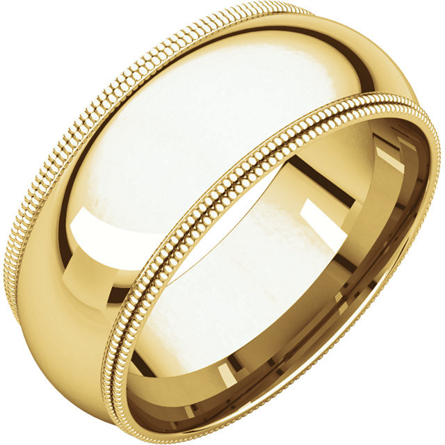 14k Yellow Gold 8mm High Polished Traditional Double Milgrain Wedding Band