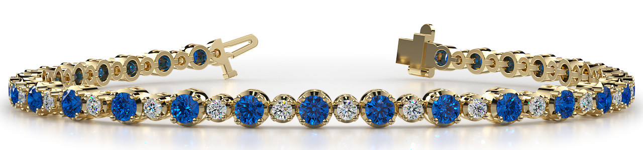 14kt Yellow Gold Natural Sapphire &  Natural Diamond Tennis Bracelet 7.25"