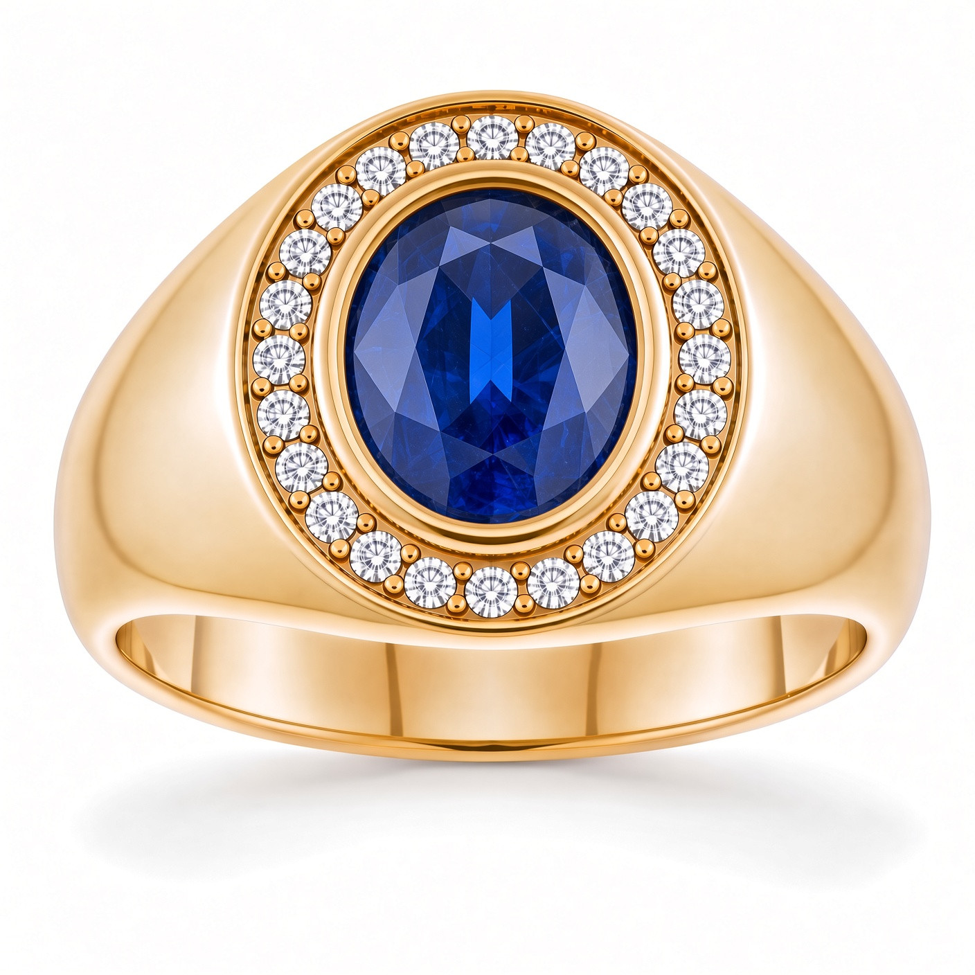 14k Yellow Gold GIA 2.55 Sir Lanka Natural Diamond and Sapphire Ring 15.0mm