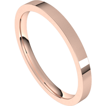 14k Rose Gold 2mm High Polished Regular Flat Comfort fit Wedding Band