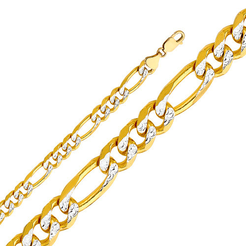 14k Gold 9mm White Pave Figaro Chain 24 Inches