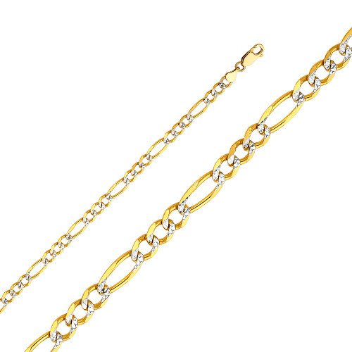 14k Gold 4.5mm White Pave Figaro Chain 30 Inches