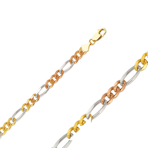 14k Gold 4.6mm Tri-color Figaro Chain 18 Inches