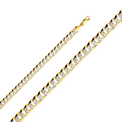 14k Yellow Gold 8.2mm White Pave Curb Bracelet 9 Inches