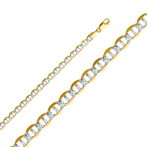 14k Gold 6.5mm White Pave Mariner Chain 30 Inches