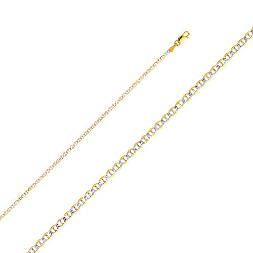 14k Gold 2.2mm White Pave Mariner Chain 20 Inches