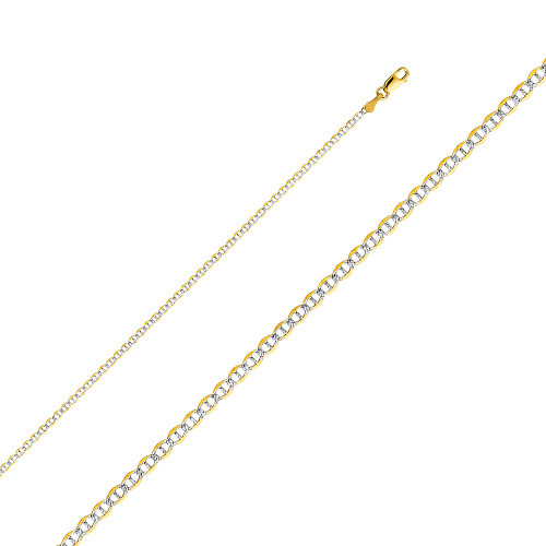 14k Gold 2.2mm White Pave Mariner Chain 22 Inches