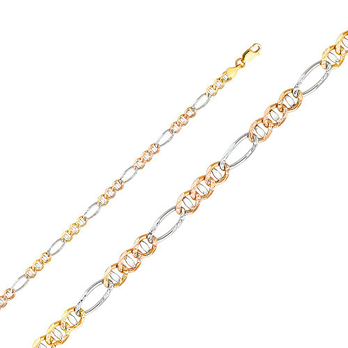 14k Gold 4.6mm Tri-color Figaro Mariner 