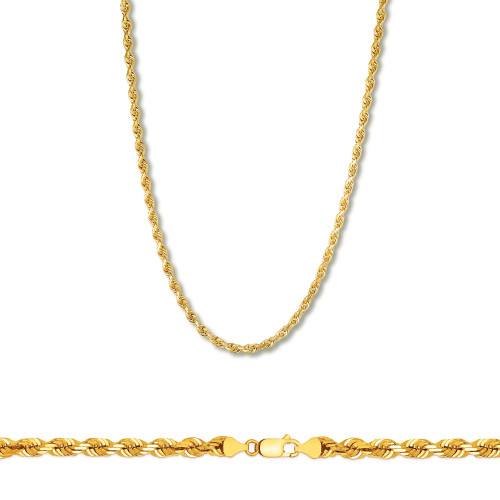 14k Gold 2.5mm Italian Diamond Cut Rope Chain 18 Inches