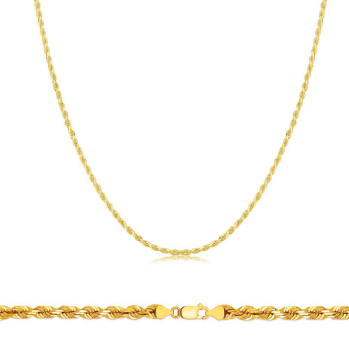 14k Gold 1.5mm Italian Diamond Cut Rope Chain 24 Inches