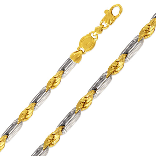 14k Gold 6mm Two-tone Milano Rope Chain 30 Inches