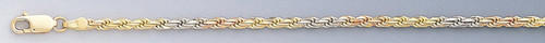 14k Gold 3mm Tri-color Rope Bracelet 8 Inches