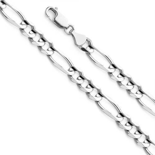 14k White Gold 10.0mm (Nickel Free) Figaro Chain 24 Inches