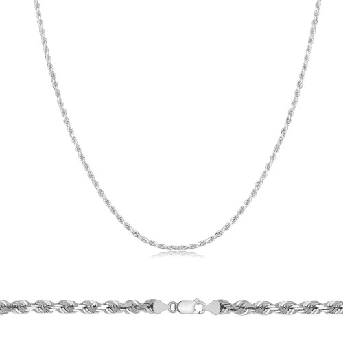 14k White Gold "Nickel Free" 1.5 Mm Italian Rope chain 18"