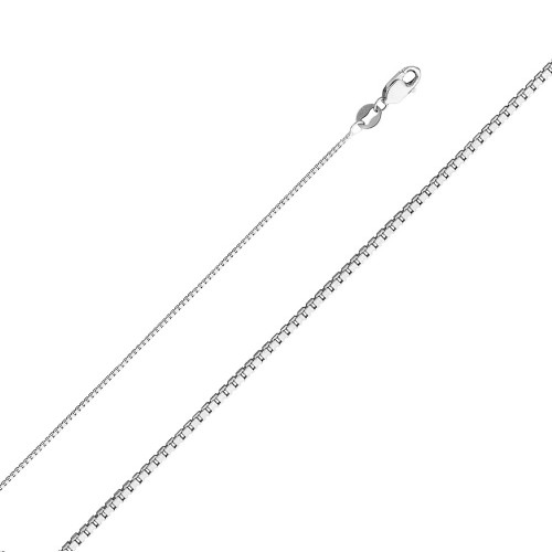 14k White Gold (Nickel Free) Box Chain 0.7mm Wide 16 Inches