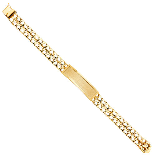 14k Yellow Gold 12mm Two line Id Link Bracelet 8 Inches