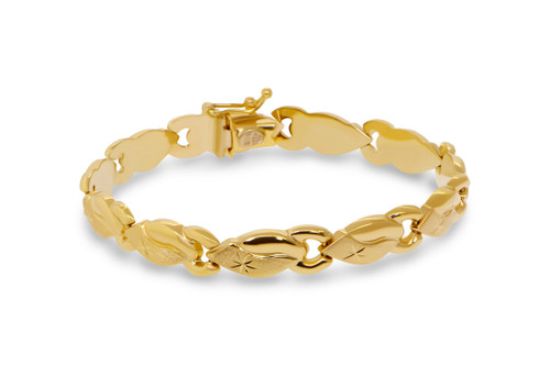 14k Gold Satin and Polish Finish 7.4mm Wave Pattern Bracelet 7 Inches