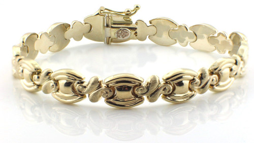 14k Gold Satianpolish Finish 7mm Stampato Bracelet 7 Inches