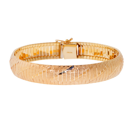 14k Gold 13mm Cleopatra Omega Textured Flex Bangle Bracelet 7