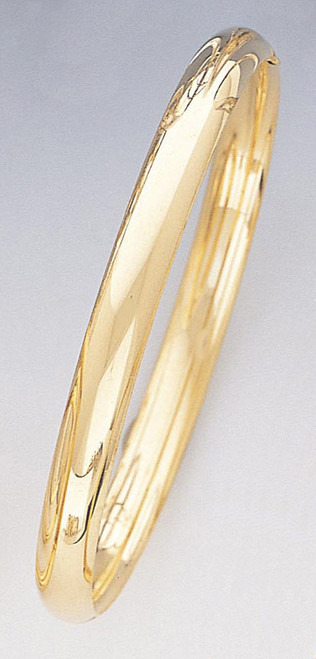 14k Gold 6mm Wide Polished Hinged Bangle 7.0"