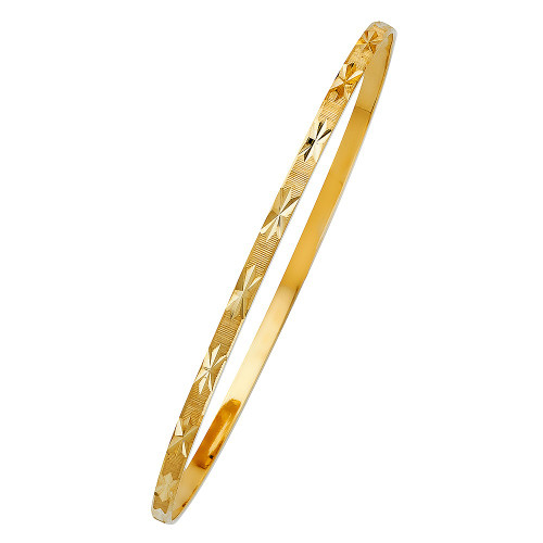 14k Gold 3.5mm Wide Star Pattern Slip-on Solid Bangle 7 Inches