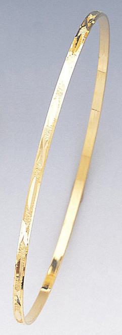 14k Gold 2mm Wide Engraved Star and Bar Pattern Slip-on Solid Bangle Regular