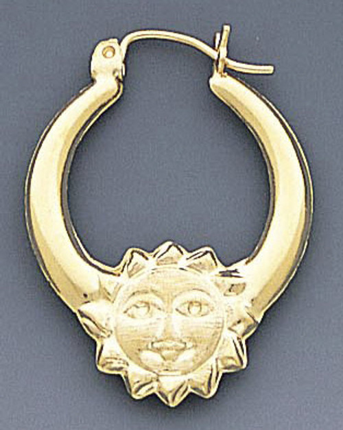 14k Gold Hollow Sun Hoop Earrings 22mm W X 28mm H