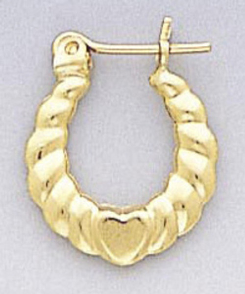 14k Gold Childrens Shrimp Heart Hoop Earrings 13mm W X 16mm H