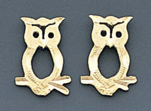 14k Gold Diamond Cut Owl Stud Earrings
