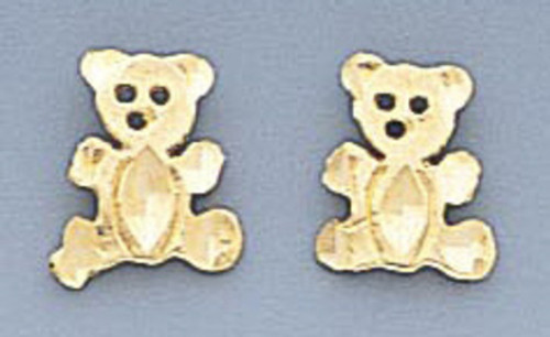 14k Gold Diamond Cut Teddy Bear Earrings