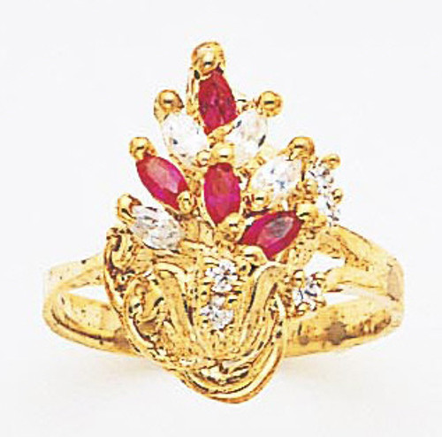 14K Yellow Gold 20.5Mm Ladies Synthetic Ruby Ring