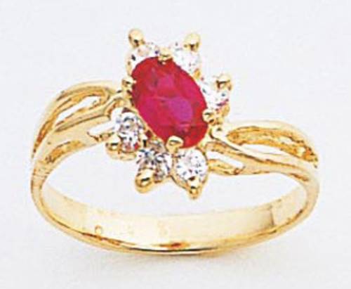 14k Gold Ladies Synthetic Ruby Synthetic Diamond Flower Cocktail Ring 11mm Wide