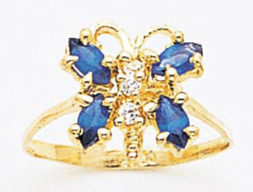 14k Gold Ladies Cz Butterfly Cocktail Ring