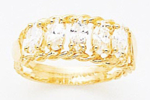 14k Gold Ladies 5 Synthetic Diamond Marquise Cocktail Ring