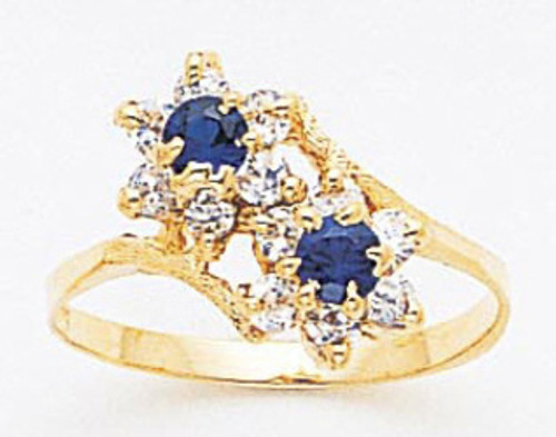 14k Gold Ladies synthetic sapphire Cz Flower Cocktail Ring 13mm Wide