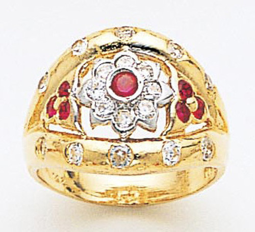 14k Gold Ladies 15mm Wide Synthetic Ruby Band with Cubic Zirconia Ring